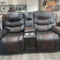 Leather reclining sofa