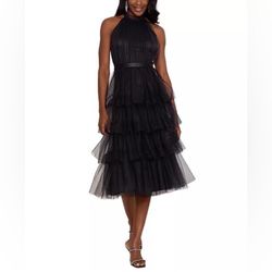 NWT BETSY & ADAM Women's Sleeveless Tiered Mesh Dress 