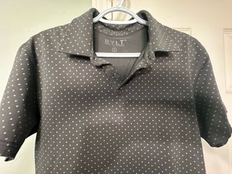 Bylt polo shirt polka dot sized small gray with greenish gray polka dot