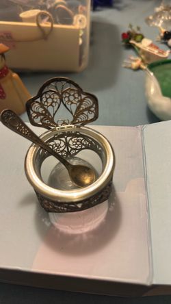 RUSSIAN antique salt dish with spoon all in Sterling