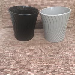 Planters - Two 5 inch Black & Gray