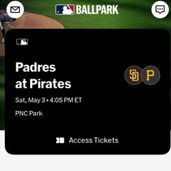 Pirates Vs Padres - May 3rd @ 4:05 PM (3 Tickets - Section 208)