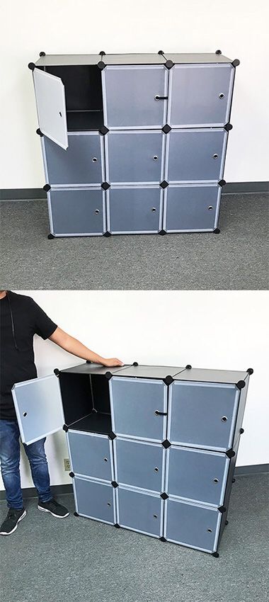 (NEW) $35 Plastic Storage 9-Cube DYI Shelf with Door Clothing Wardobe 43”x14”x43”