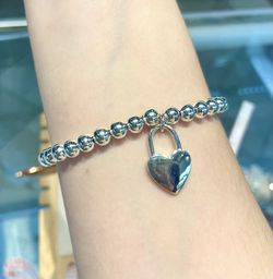 Free Engraving!! Sterling Silver Heart Lock Bracelet 