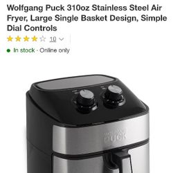 Wolfgang Puck 310oz Stainless Steel Air Fryer, Large Single Basket Design, Simple Dial Controls
