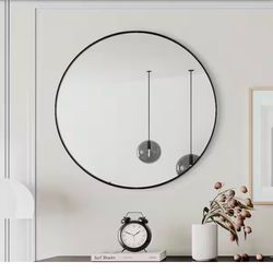 Seafuloy 38” Black Round Wall Mirror