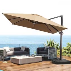 13 ft. x 10 ft. Rectangular Aluminum Heavy-Duty 360° Rotation Cantilever Patio Umbrella in Tan