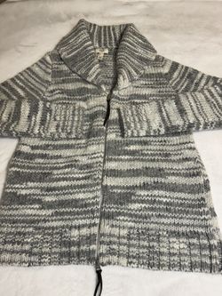 Lands’ End Chunky Knit Wool Blend Full Zip Cardigan Sweater W Pockets Sz LG
