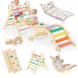 Pikler Triangle Set with Cushion, Climbing Toys for Toddlers