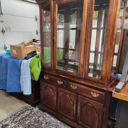 Vintage China Cabinet Bookcase Shelves Display Cabinet 