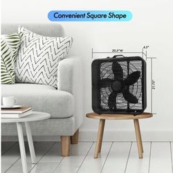 Comfort Zone 20" Box Fan with Carry Handle, Black