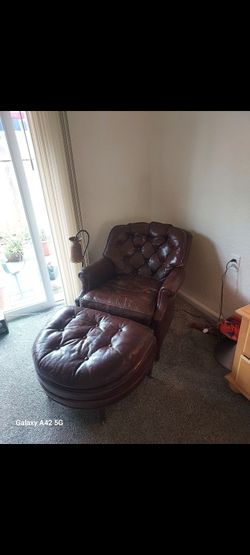 Leather Collectable Club Chair & Ottoman Late 1940'