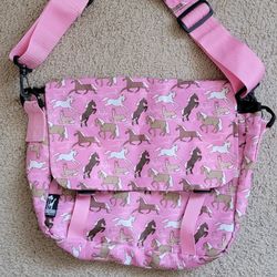 Wildkin Laptop Messenger Crossbody Bag Tote Purse Pink Horses Hook Loop