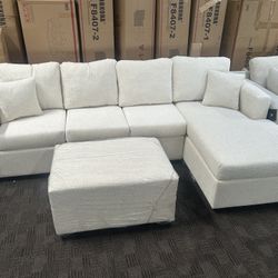Cream Comfy 2 Pc Sectional W/ Ottoman 