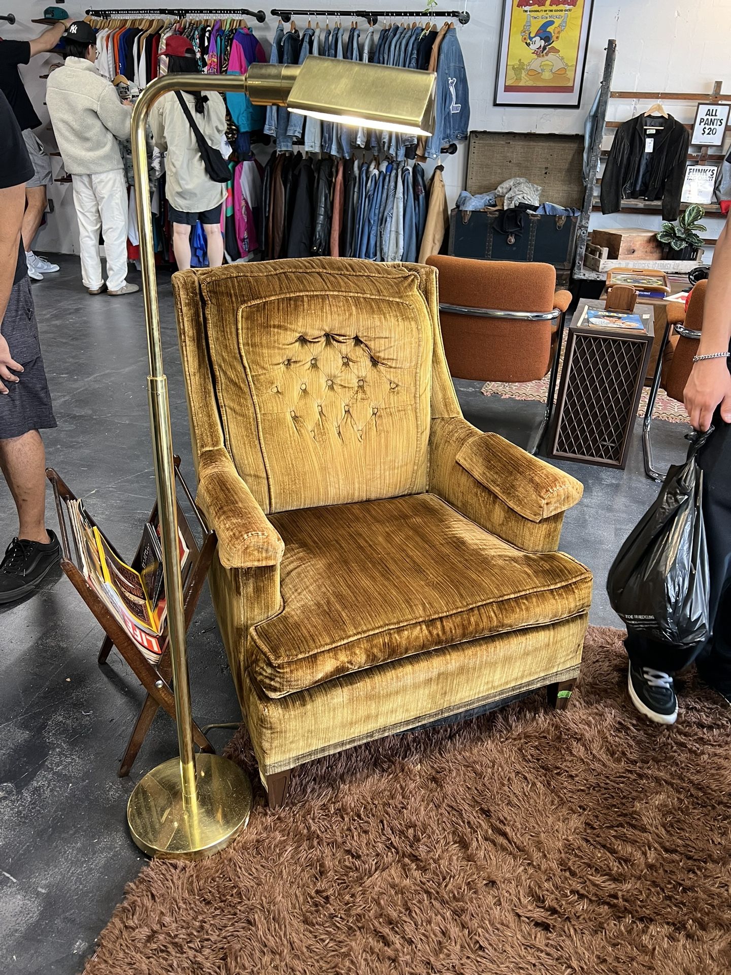 Vintage Mid Century Yellow Gold Velvet Arm Chair