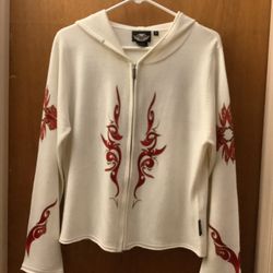 Harley Davidson Sweater White with Red Design With Hood