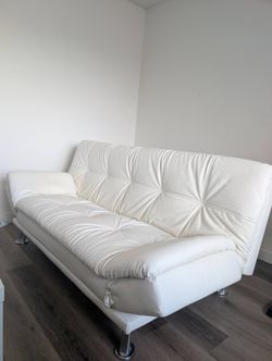 White Faux Leather Futon Sofa