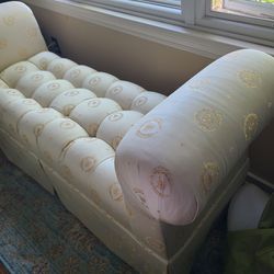 Creamy white Bee Fabric Tufted  Bench Scroll Arm Bed Sofa