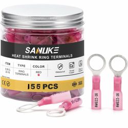 22-16 awg - 5/16" heat shrink ring terminals tinned-copper marine grade waterproof heat shrink wire connectors red 155pcs