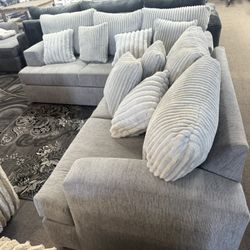 GRAY SOFA & LOVESEAT $899 NEW BROWN SECTIONAL & OTTOMAN $599 
