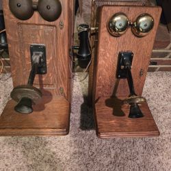 Pair Of Antique Hand Crank Telephones 