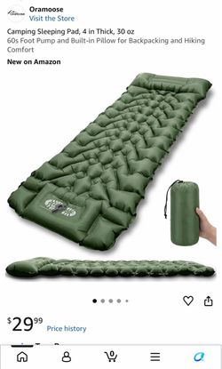 Camping Sleeping Pad, 4 in Thick, 30 oz 60s Foot Pump and Built-in Pillow for Backpacking and Hiking Comfort