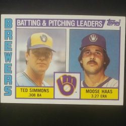 1984 Topps Ted Simmons Moose Haas Milwaukee Brewers #726 Batting Pitching Leaders Checklist Baseball Card Vintage Collectible Sports MLB Trading Major