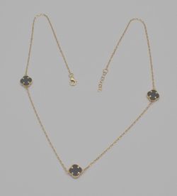 10K Yellow Gold Black Flower Station Necklace Adjustable 17.25-18"