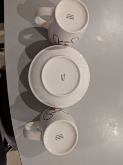 White Ceramic Mugs and Saucer Set