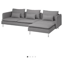 Sectional, 4-seat with chaise, and open end Tonerud/gray