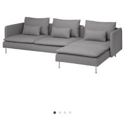 Sectional, 4-seat with chaise, and open end Tonerud/gray