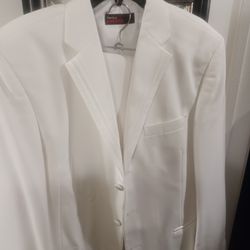 Mens Off White Pinstripe Suit