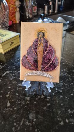 Lady of rosary. Virgen. Stained Glass on a canvas