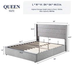 Queen Size Upholstered Platform Bed Frame and Queen Mattress