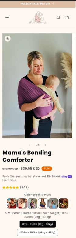 Bebe Amour Baby Wrap Carrier - New, Never Worn (Purple & Black) - $35 OBO