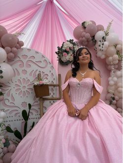 Pink glitter quince dress