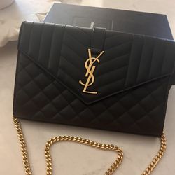 Saint Laurent Envelope Monogram Matelassé Leather Wallet-On-Chain