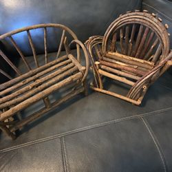 Toy-Sized Doll Bentwood Twig Bench and Chair