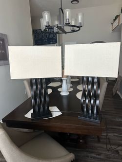 Set of tall brown lamps