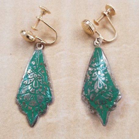 Vintage Gold Plated And Enameled Earrings