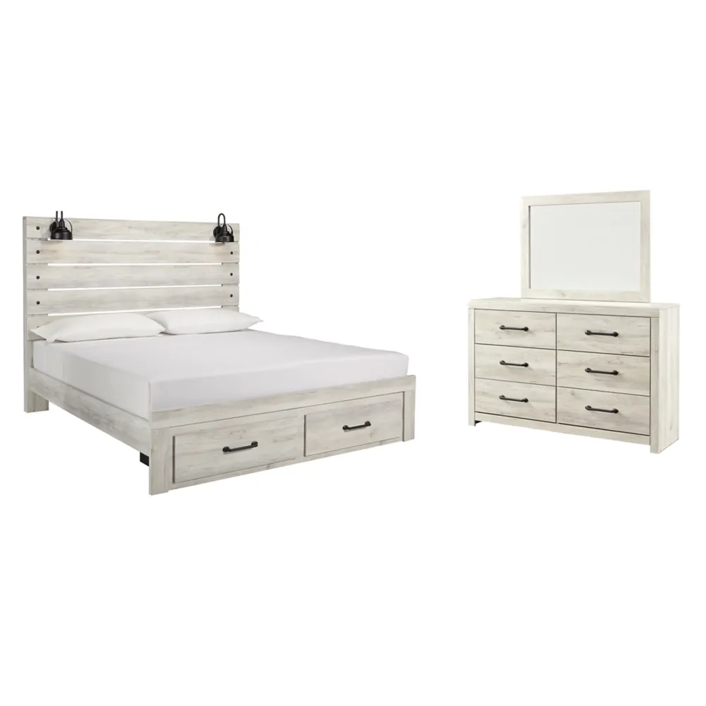 Cambeck King Panel Bed with 2 Storage Drawers with Mirrored Dresser Incredible Savings Awaits