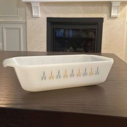 Vintage Fire King Starburst Atomic Loaf Pan Casserole Dish Mid Century Modern 