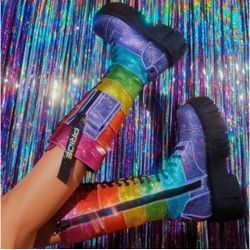 CLUBEXX - PRIDE Rhinestone Combat Boots - NIB & Never Worn