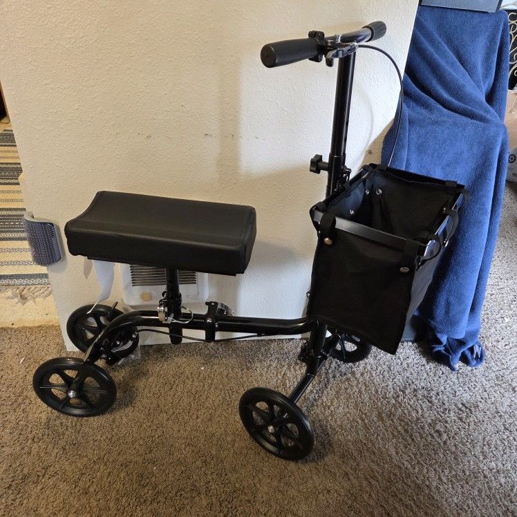 Equate Folding Knee Walker with Storage Bag, Crutch Alternative for Adults and Seniors