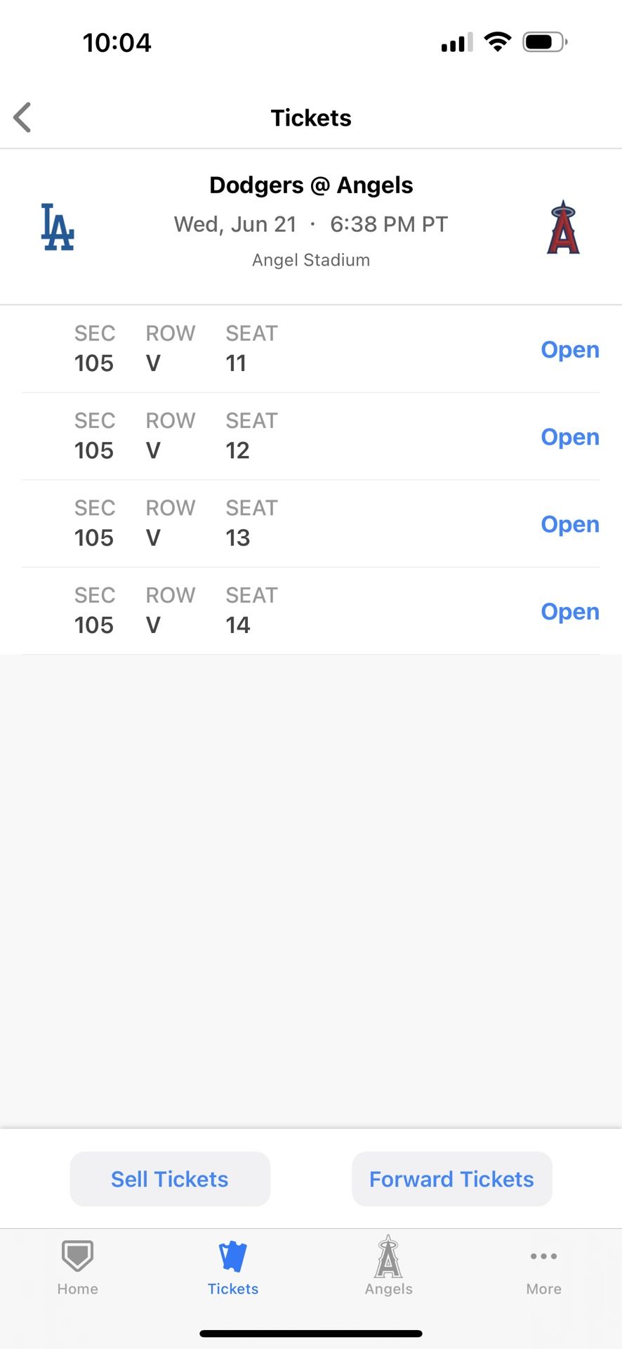 Angels Vs Dodgers 6/21 Wednesday $120 Each