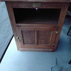 White Clad Ice Box Swivel Top End Table Oak Night Stand Vintage