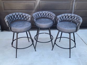 24'' 360° Swivel Barstools Counter Bar Stools Set of 3. Grey