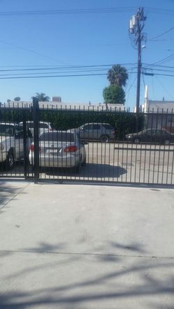 A fence and a slider door.