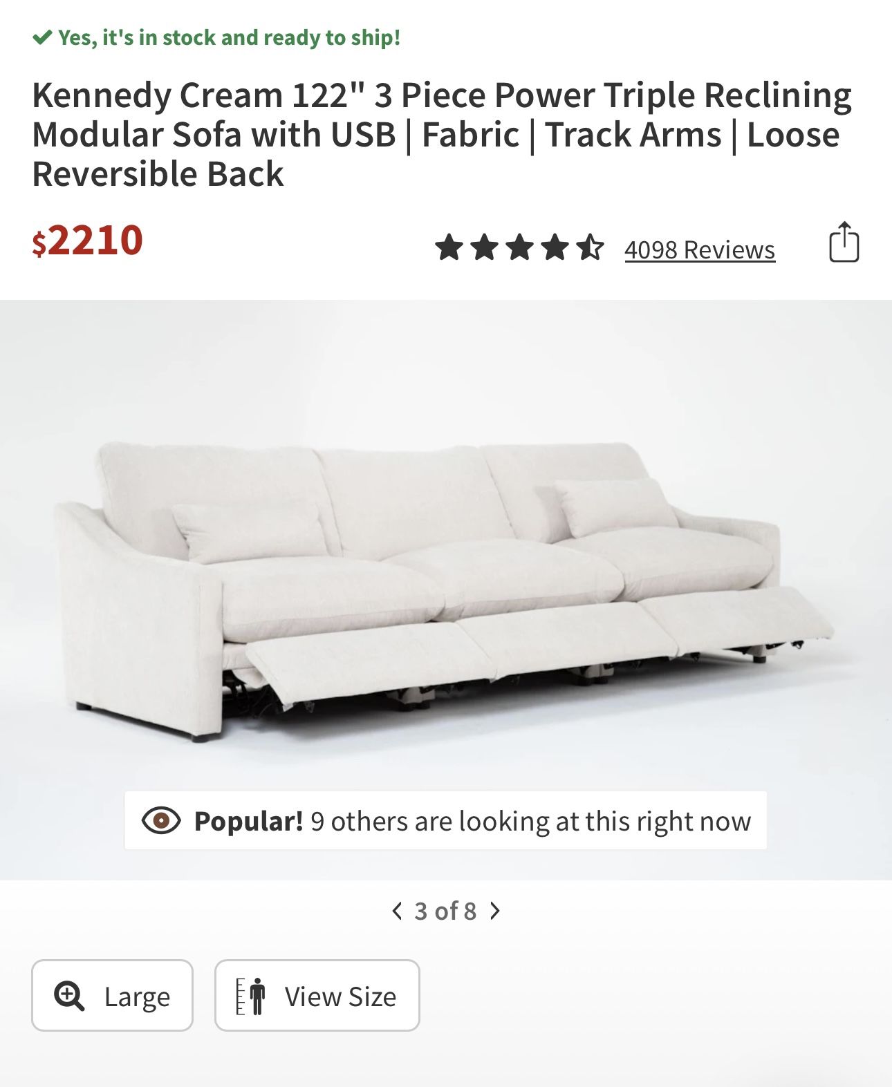Living Spaces Reclining Couch For Sale