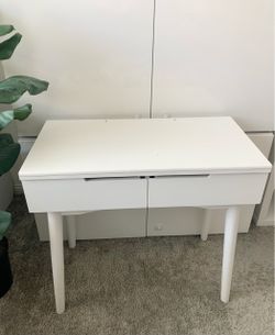 Sturdy White Wooden Desk with Drawers